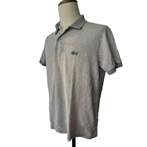 Lacoste Shirt Mens Size US Large FR 5 Grey Polo Short Sleeve Embroidered Logo Cl